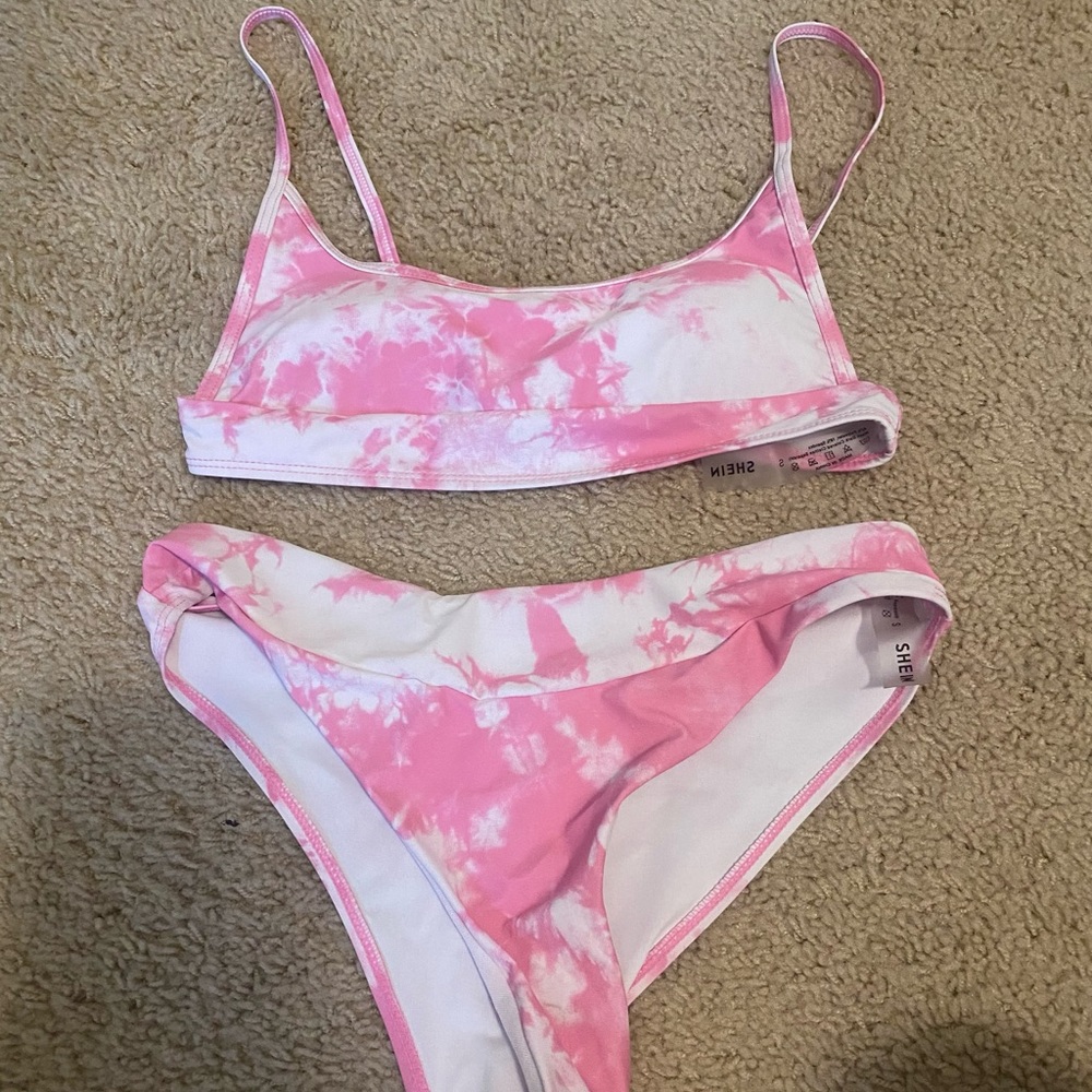 Pink and white tie dye shein bikini